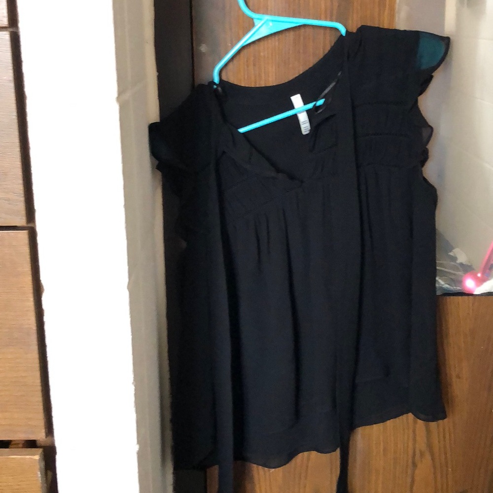 Black Zara tie neck blouse